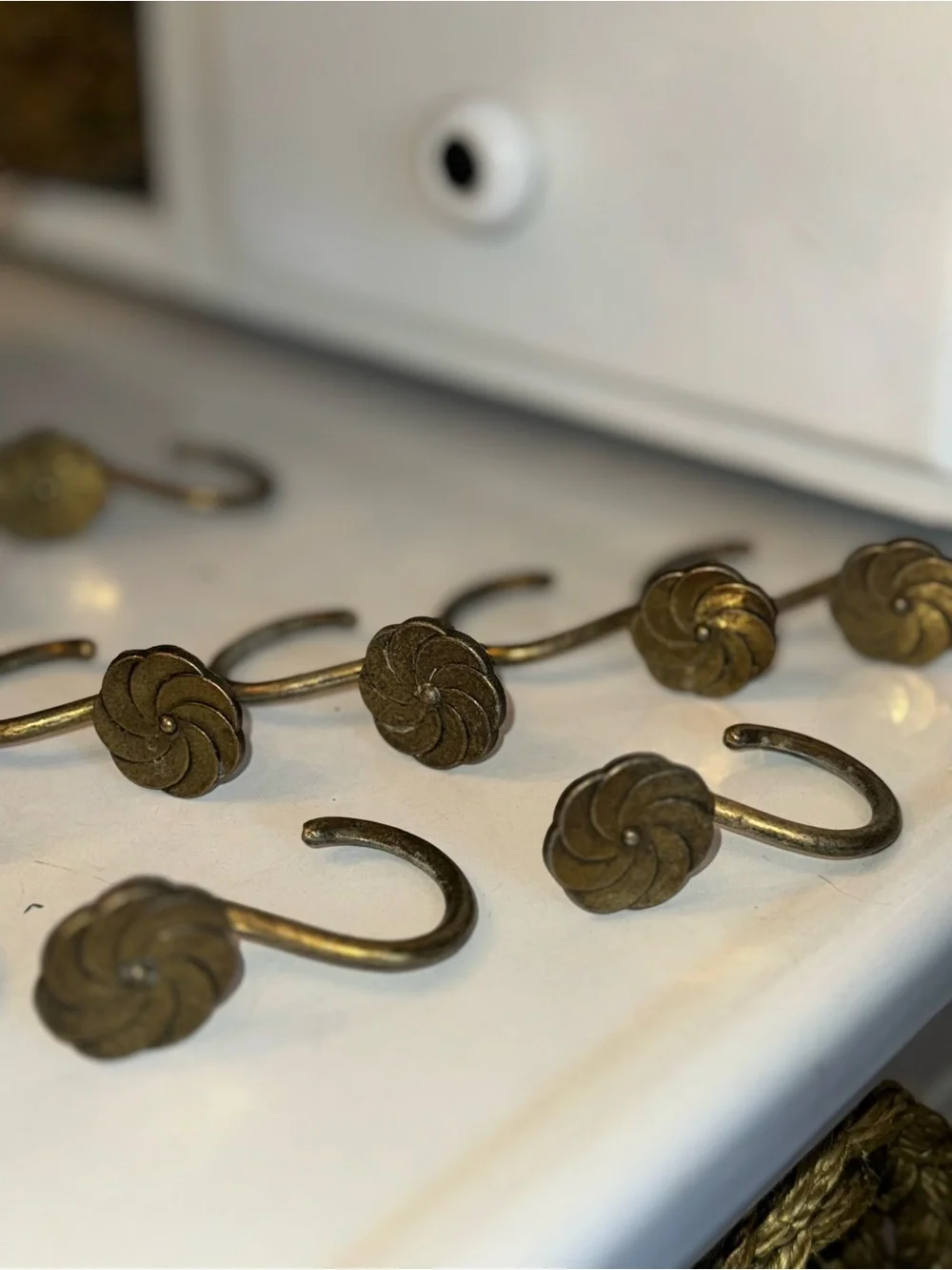 Antique Brass or Bronze Floral Curtain Hooks Set of 12